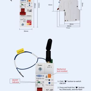 TOB1S-63 RS485 WIFI управление 1P+N 220V 230V AC 1-63A  Предплащане OVP UVP OCP Заключване